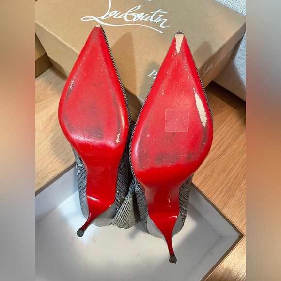 Christian Louboutin Tricot Lurex Sandrine 80 Sock Ankle Boots 42 Grey - Picture 7 of 11